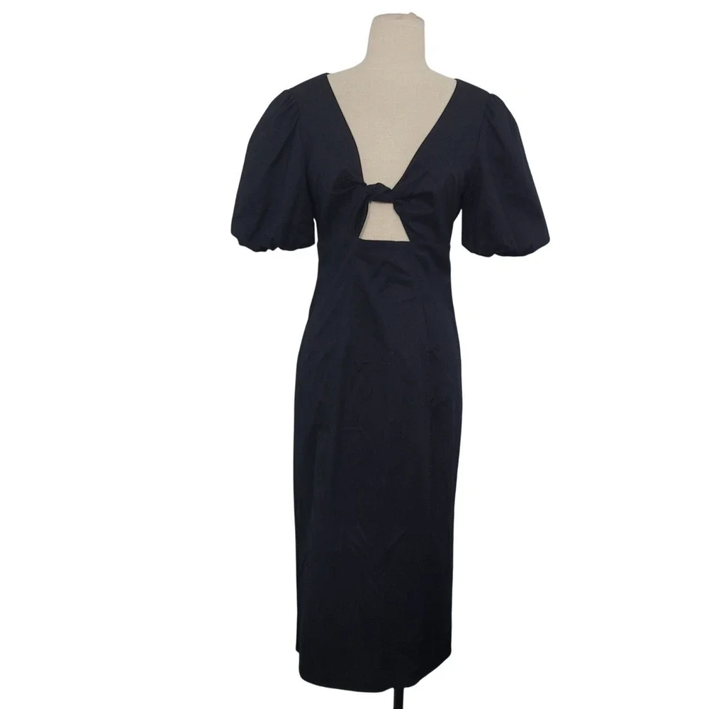 NWT J Crew‎ Collection Cutout Puff Sleeve Midi Dress Sz 4 Black Cotton Office